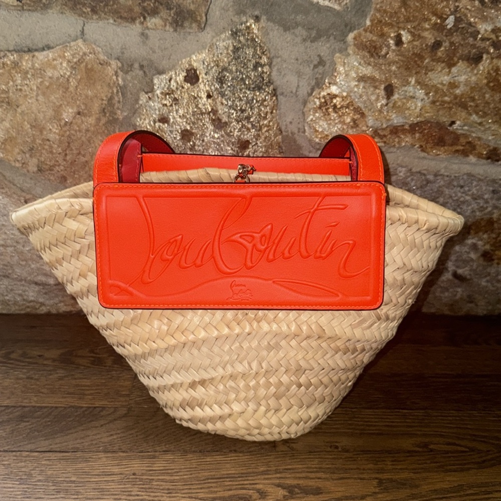 Christian Louboutin Orange and Tan Woven Bag Straw Tote authentic COA INCLUDED - Picture 15 of 16